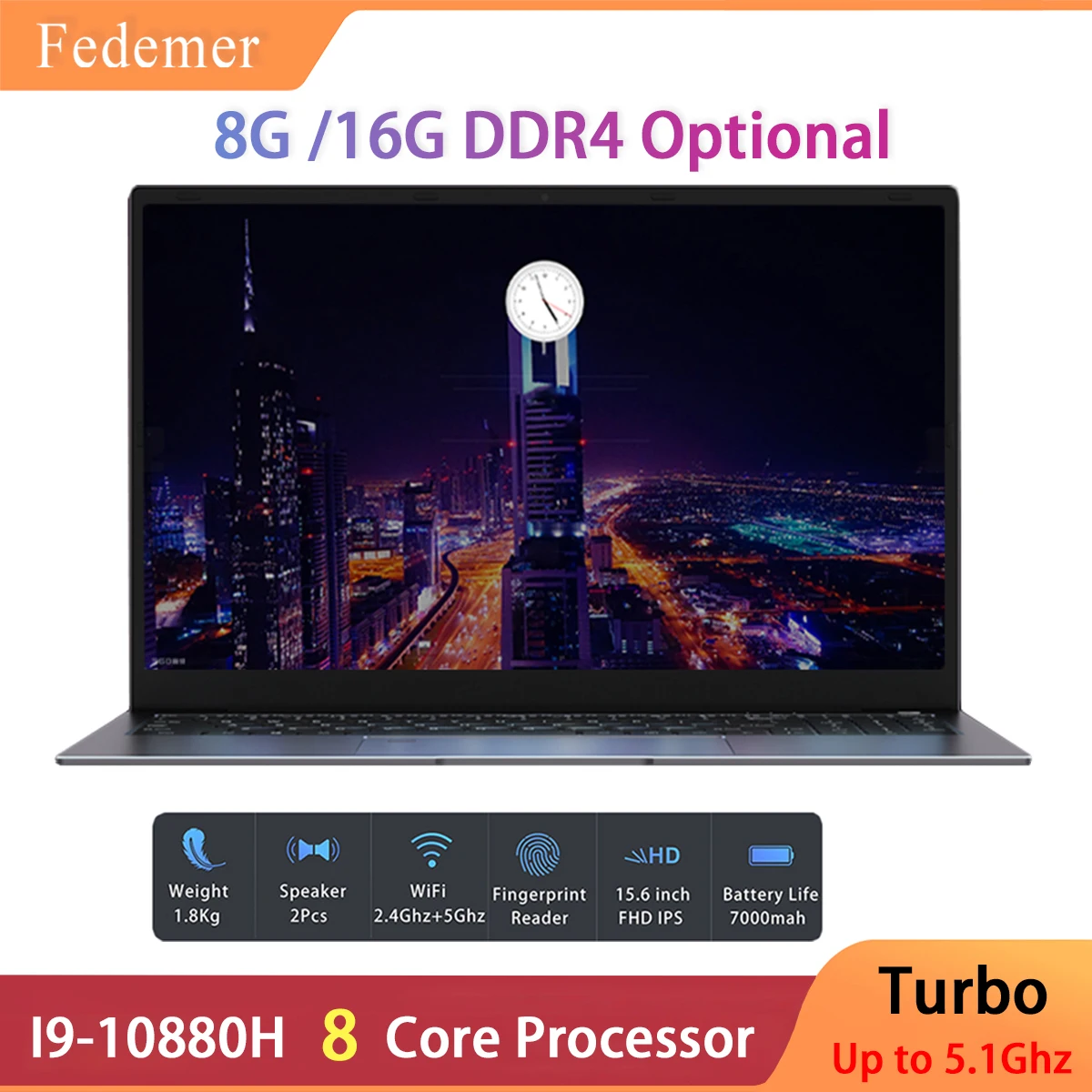 

15.6 Inch I9 Gaming Laptop 8G/16GB DDR4 Netbook Backlit Keyboard Intel Core I9-10880H/I7-10750H 5G WIFI Fingerprint Unlock