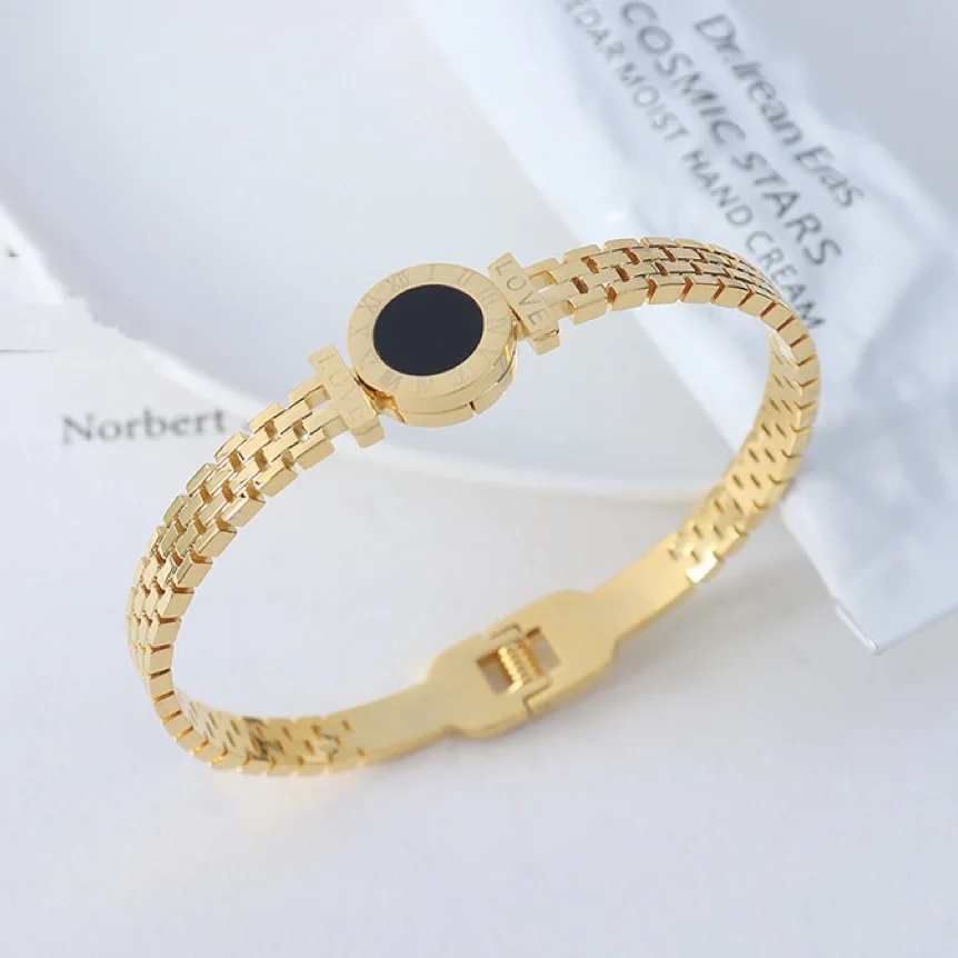 

Cool Wind Light Luxury Retro Bracelet Female Carving Roman Digital Lover Bracelet Jewelry Stainless Steel Bracelet Wholesale