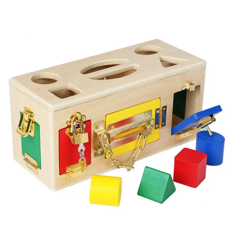 

Montessori Toy Shaped and Size Matching Game Wood Intellectual Development Carton Unlocking Puzzle Box Toy for Toddlers Kids