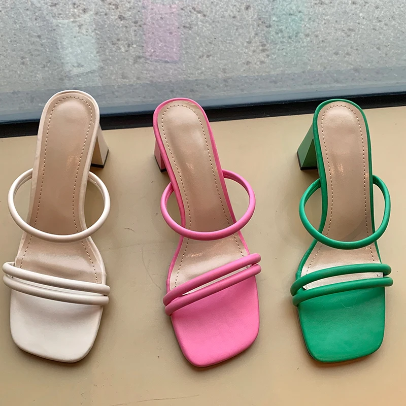 

2022 New Sandals Pumps Women Summer Square High Heels Peep Toe Slides Female Casual Outdoor Slippers Ladies Pumps Shoes