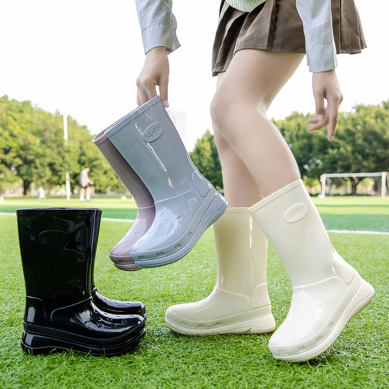Spring New Women Thick-Soled Rubber Waterproof Non-Slip Rain Boots Round Toe Heightened PVC Work Boots Women's Rain Boots 36-41