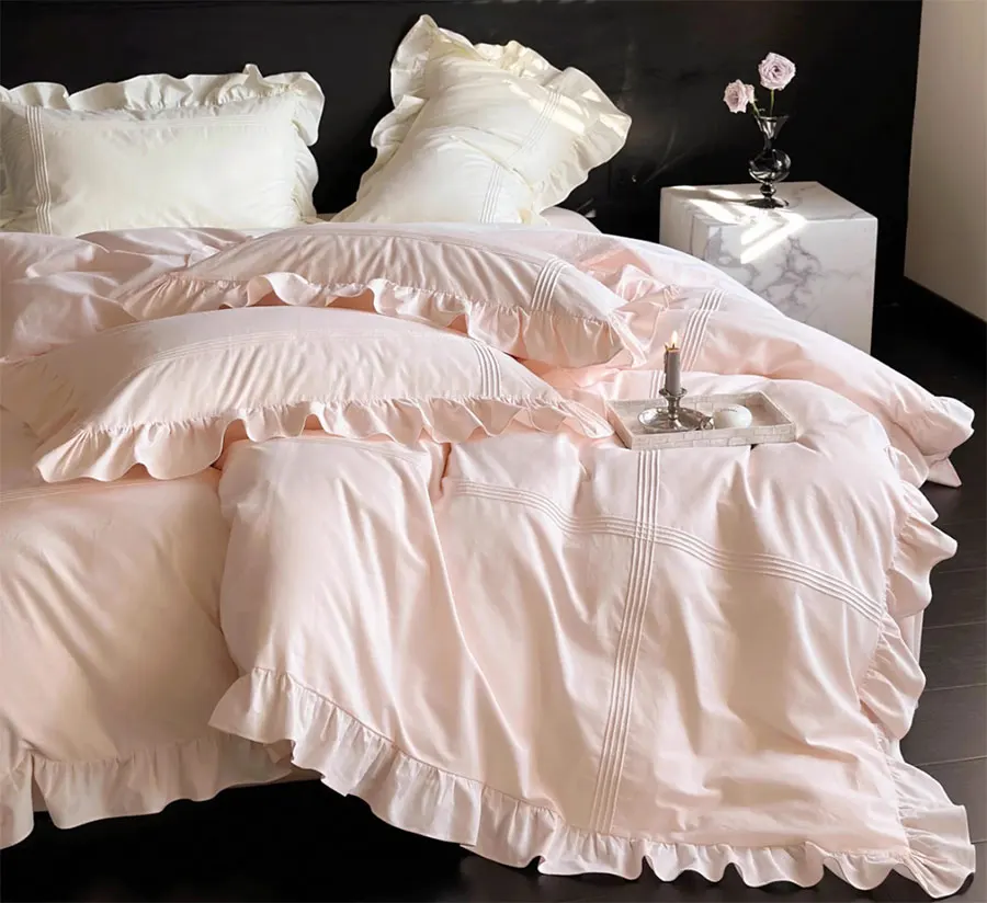 Комплект постельного белья милой принцессы из чистого розового бежевого