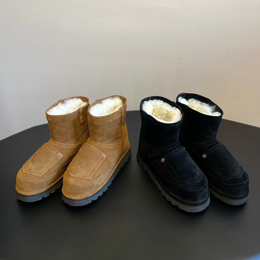 NIGO женские шерстяные зимние ботинки с карманами и толстой подошвой в западном