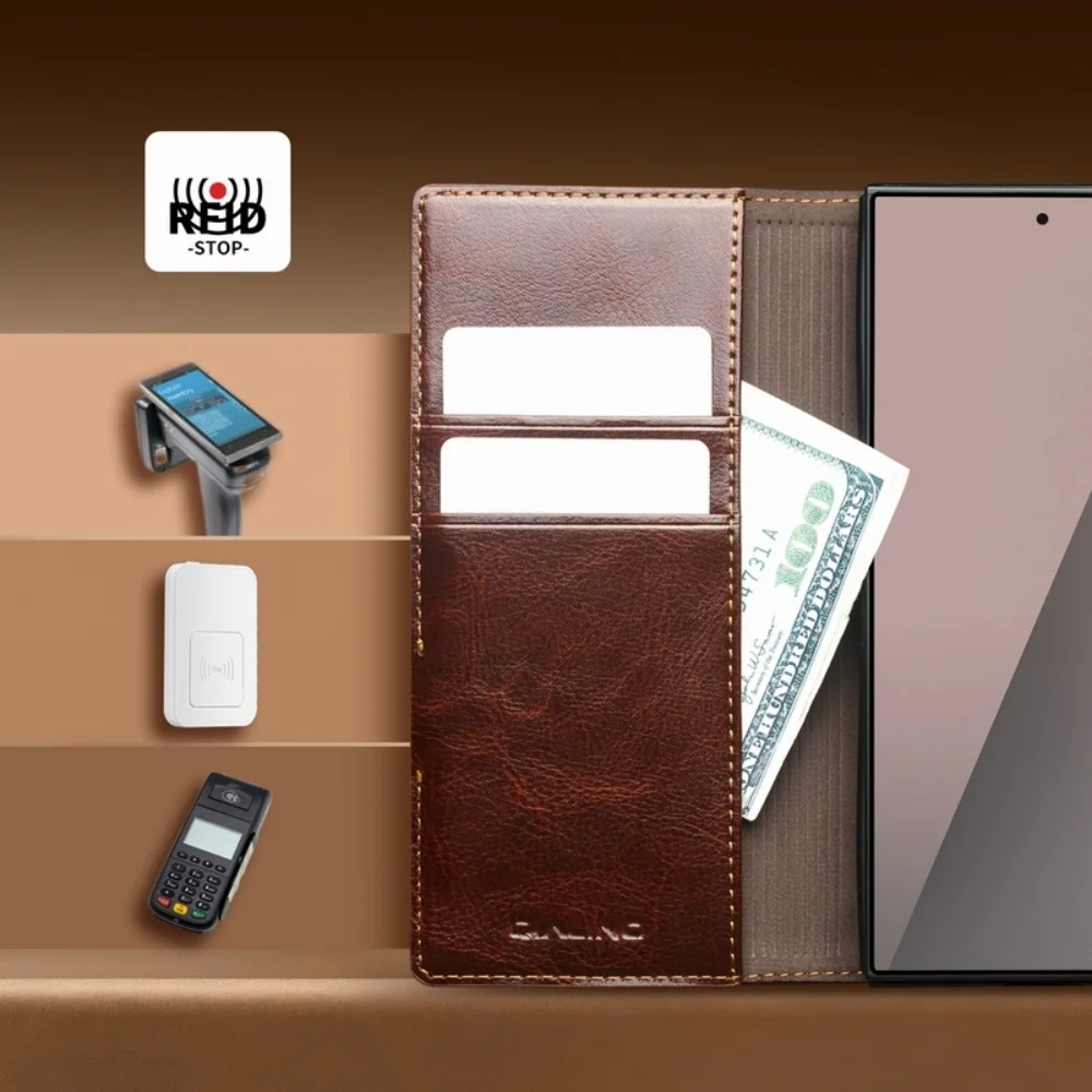 Фото Чехол-книжка Qialino из натуральной кожи премиум-класса для Samsung Galaxy Z Fold 8 Ultra ZFold8, ретро-дизайн, с магнитными слотами для карт, кошелек-обложка №4