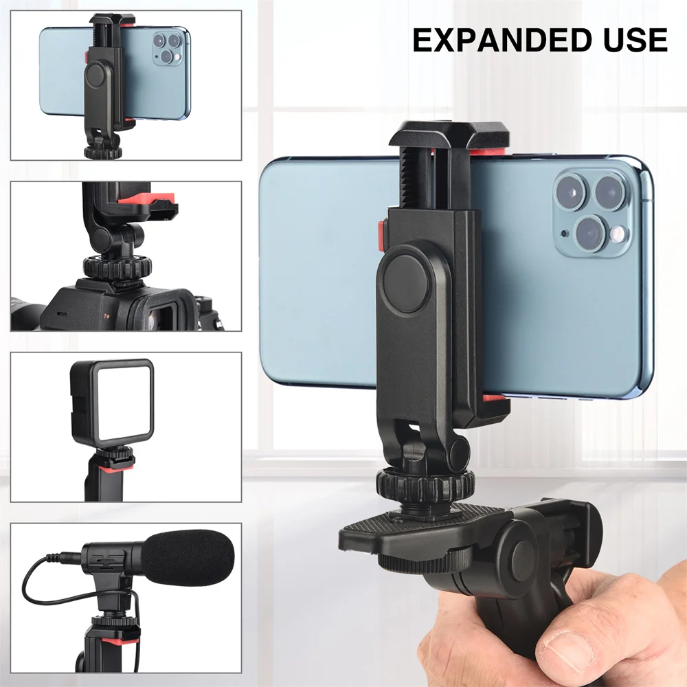 New Phone Holder Mount Clamp Clip Horizontal and vertical Shooting for Smartphone Cold Shoe Mount Video Light Mic DSLR Camera