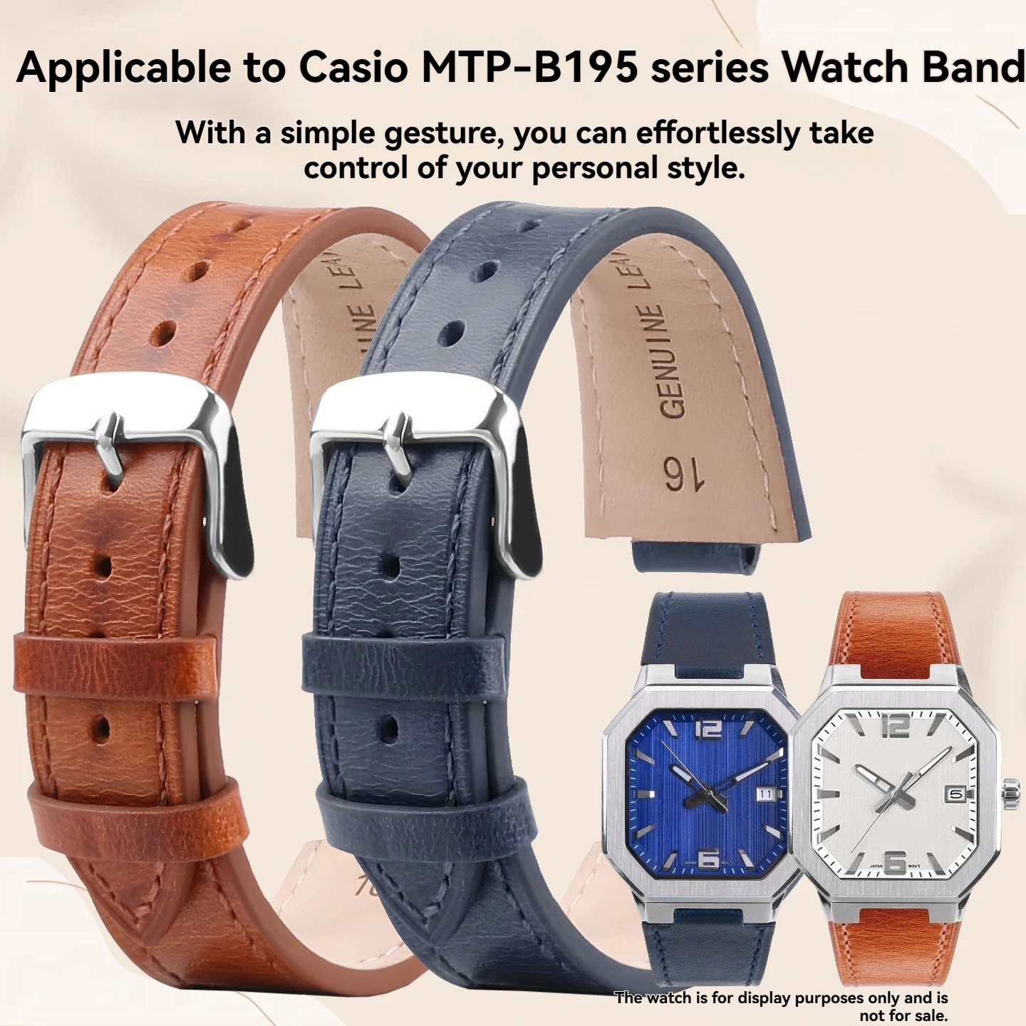 Фото Ремешок для часов Casio MTP-B195 в ретро-стиле из кожи, водонепроницаемый, с мягким ремешком-цепочкой, аксессуар для мужчин и женщин. №1