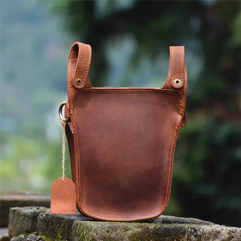 Vintage natural organizer genuine leather men's belt bag casual crazy horse cowhide motorcycle waist pack high quality phone bag