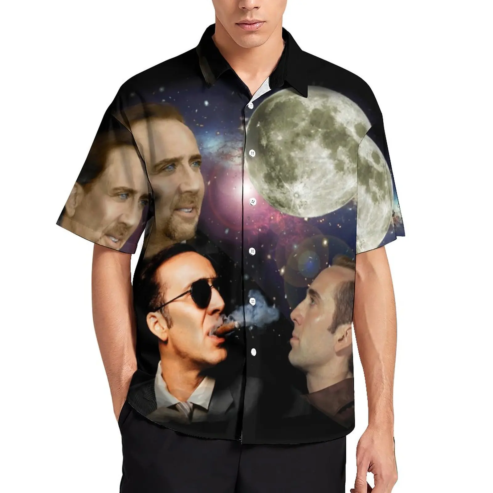 

Nicolas Cage Smoke Casual Shirt Funny Memes Print Vacation Loose Shirt Hawaiian Trendy Blouses Short Sleeve Oversized Clothing