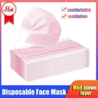 50 шт.пакет одноразовая маска для лица с 3-слойным фильтром, Пылезащитная дышащая марлевая маска с эластичной повязкой для ушей, розовая маска для лица для взрослых
