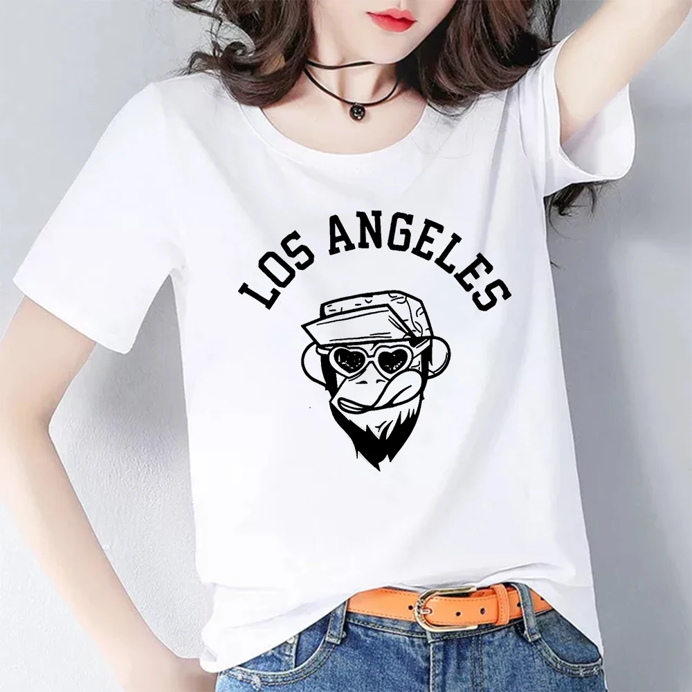 

Рубашки с принтом Лос-Анджелеса для женщин, Летняя женская одежда, повседневная футболка с круглым вырезом, Забавные топы с графическим при...