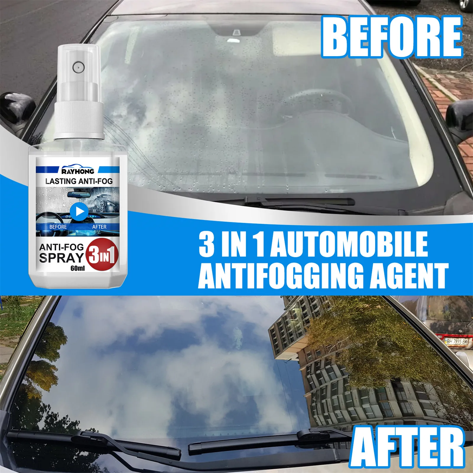 

Anti-fog Agent 60ml Car Defogger Agent Spray Car Window & Windshield Cleaner Prevents Fog On Windshield Glasses Lenses Goggles