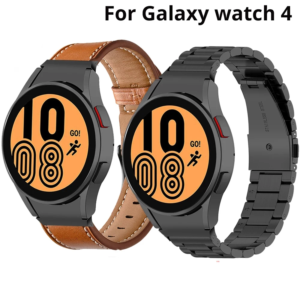 

No Gaps Stainless Steel Strap For Samsung Galaxy Watch 4 Classic 46mm 42mm/Watch4 44mm 40mm Wrist Band Metal Leather Bracelet