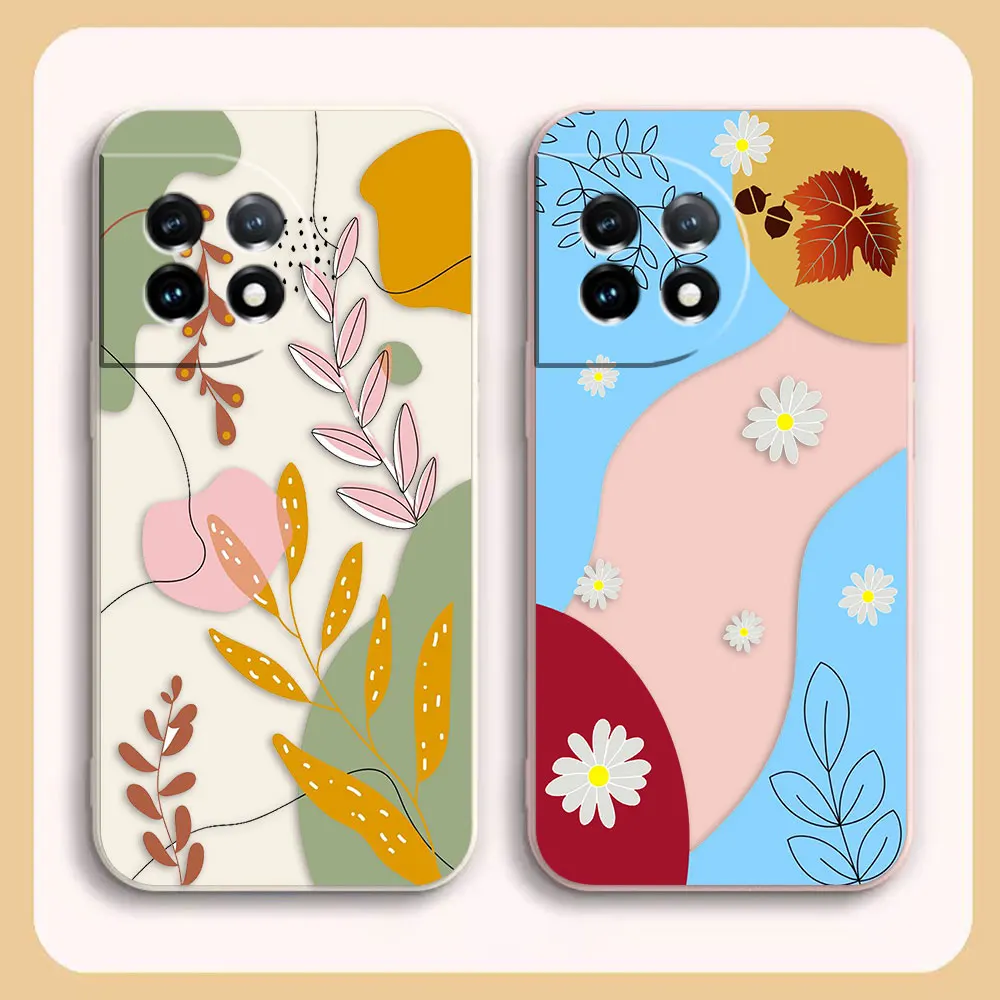 Phone Case For Oneplus 11 10 9 9R 8 8T 7 7T 5 5T 6 ACE 2 2V NORD Pro Liquid Case Funda Cqoue Shell Capa Summer Ice Cream Flowers