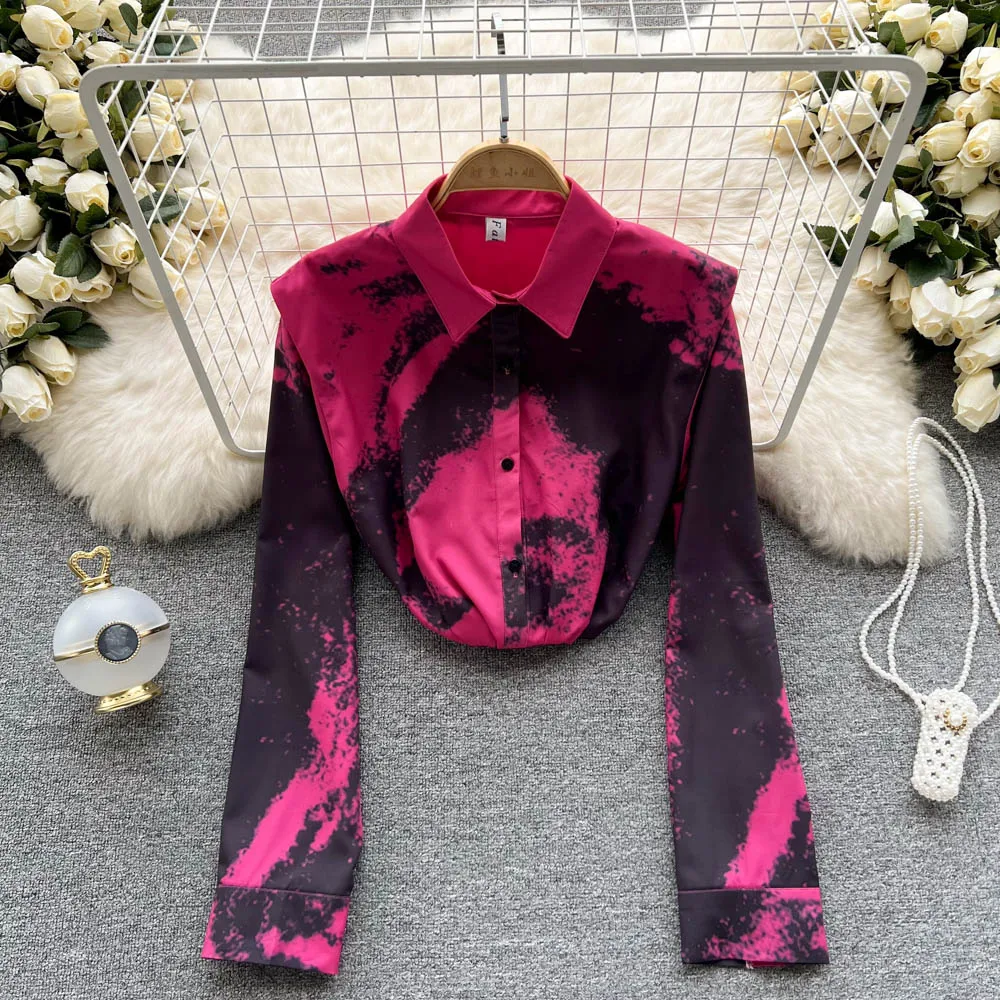 

Рубашки летние новые модные и универсальные приталенные темпераментные топы с принтом и длинным рукавом в иностранном стиле