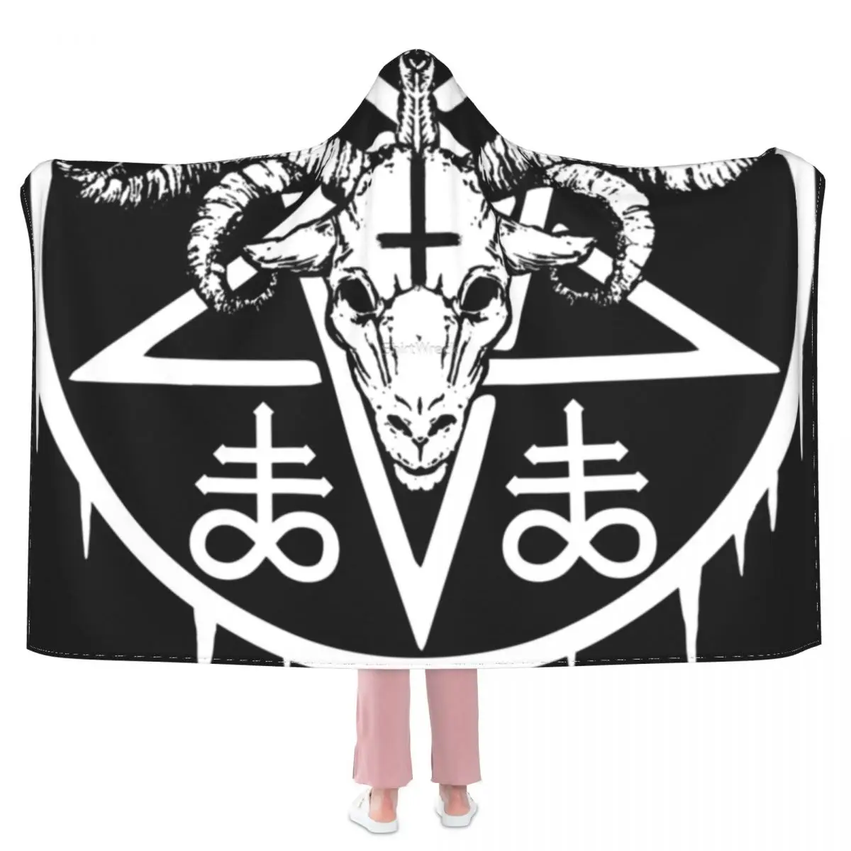 

HAIL SATAN SATAN ROCKS FUNNY Blanket baphomet satanism black magic For Photo Shoot Soft Hoodie Blanket Fuzzy Fleece Bedspread