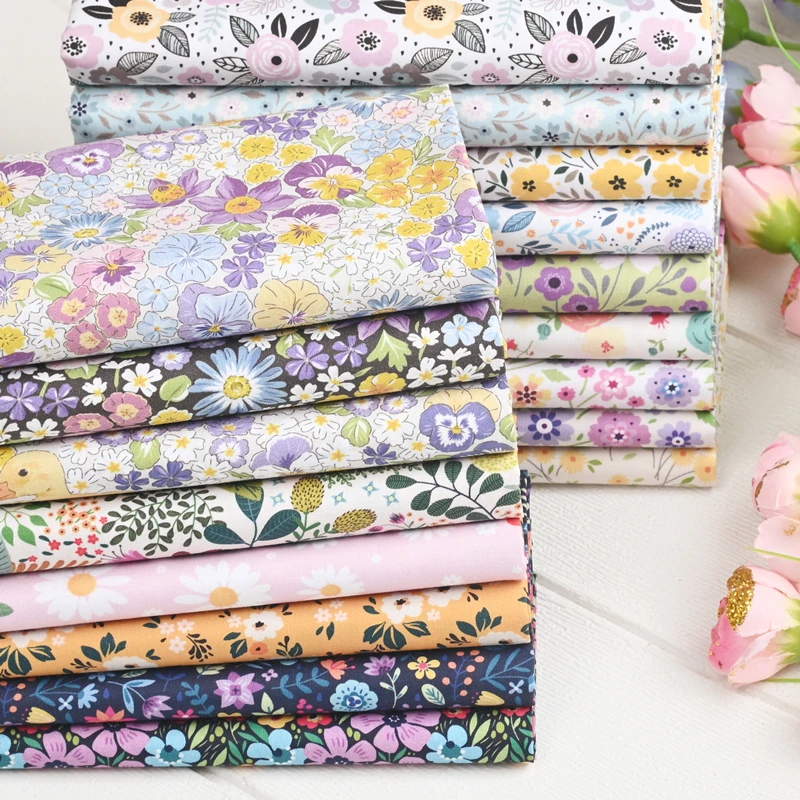 Half Yard 100% Cotton Plain Thin Fabric With Garden Little Flower Print Handmade DIY Garment Dress Shirt Sewing Cloth CR-1478