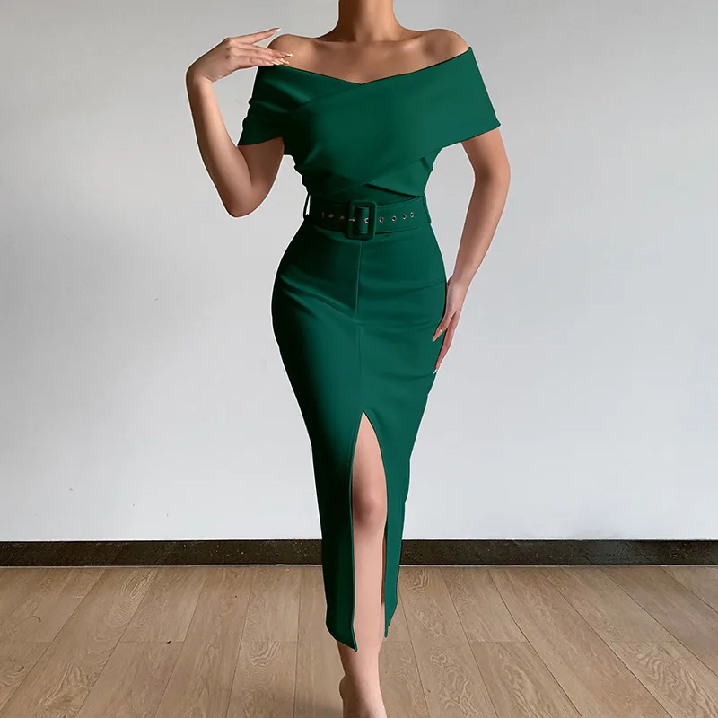 

Women's Dresses Are Elegant, Simple and Light, New Strapless Belt Slit Skirts 2022 Spring and Summer New solid simple dress