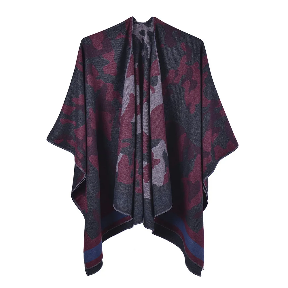 New Women's Scarf Autumn Winter Double-sided Printing Imitation Cashmere Split Shawl Popular Camouflage Travel Photo Capes P2