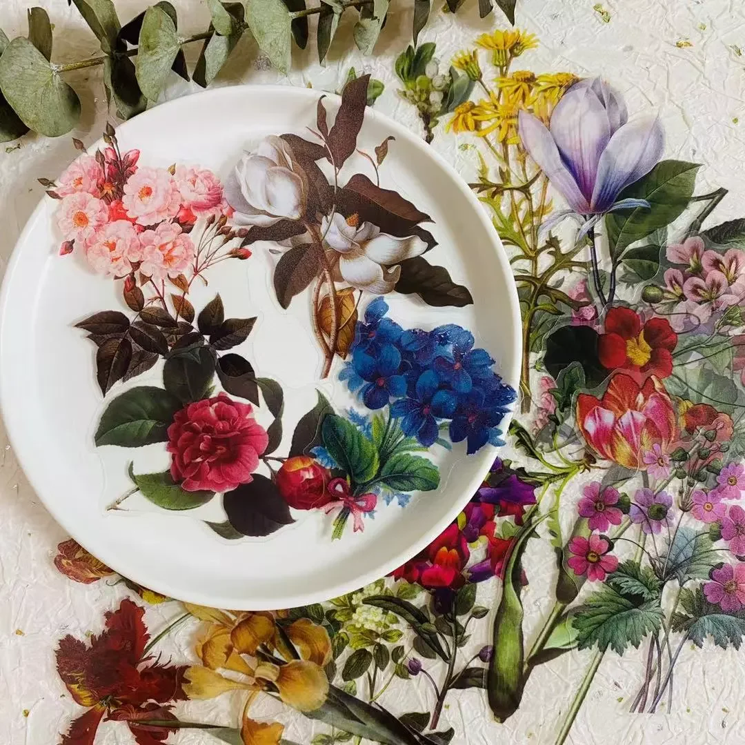 

Large Size Flower Illustration Sticker DIY scrapbook base collage Phone Diary Album plan gift sealing decoration sticker