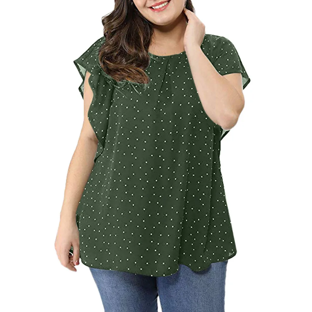 

Plus Size Tops Women's Summer Plus Size Ruffle Sleeve Shirt Top Polka Dot Chiffon Blouse Casual Oversized tops Blusa Femmes