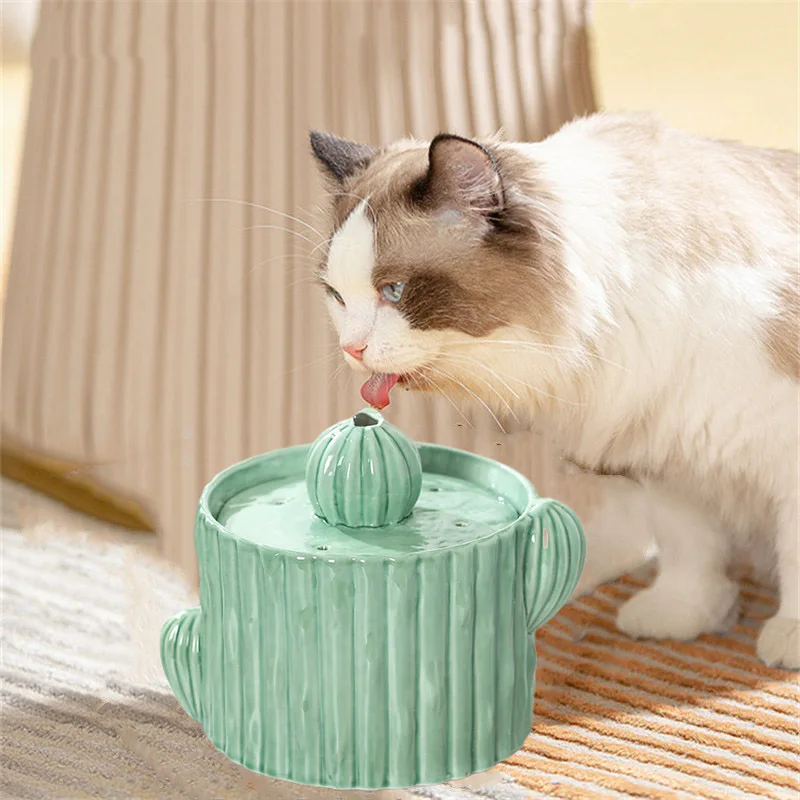 

2L USB Multifunction Ceramic Drinker for Cats Pet Cats Drinking Fountain Indoor Decor Cactus Dog Water Dispenser Cat Accessories