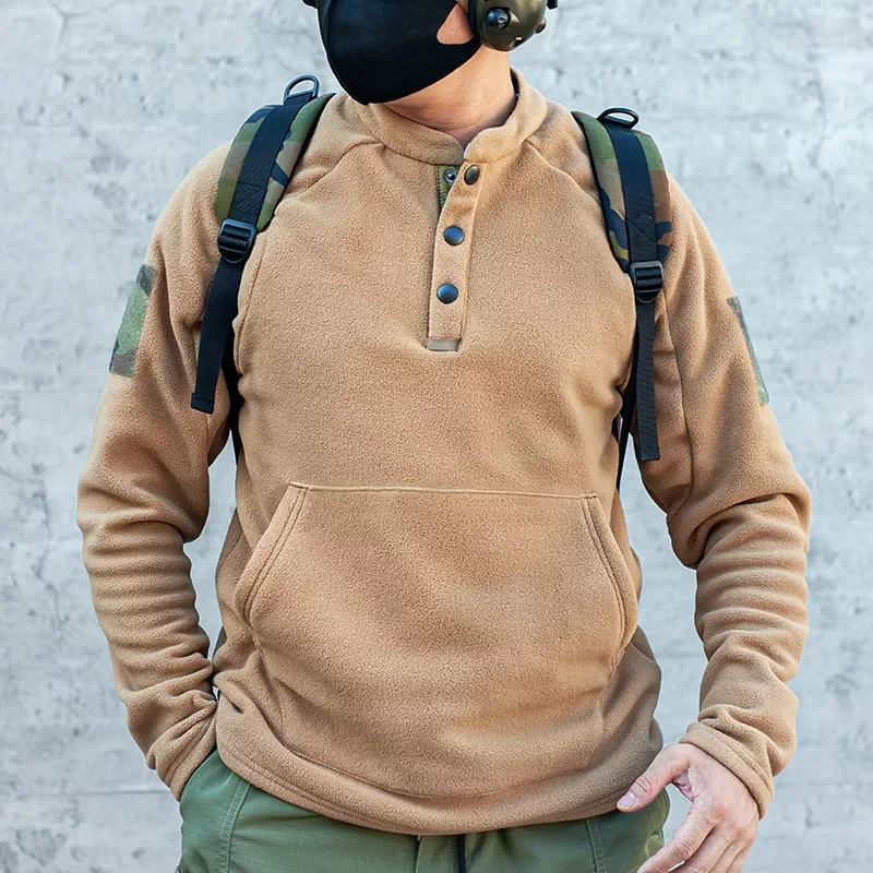 

NEW 2023 Winter Tactical Fleece Jacket Military Long Sleeve Thermal Underwear Camo Outdoor Outwear Men's Henley Shirt