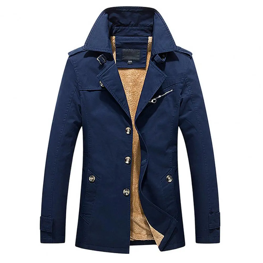 

Warm Coat Pockets Slim Fit Coldproof Men Fashion Casual Solid Color Thickened Jacket Coat Trench Jacket Daily Clothing