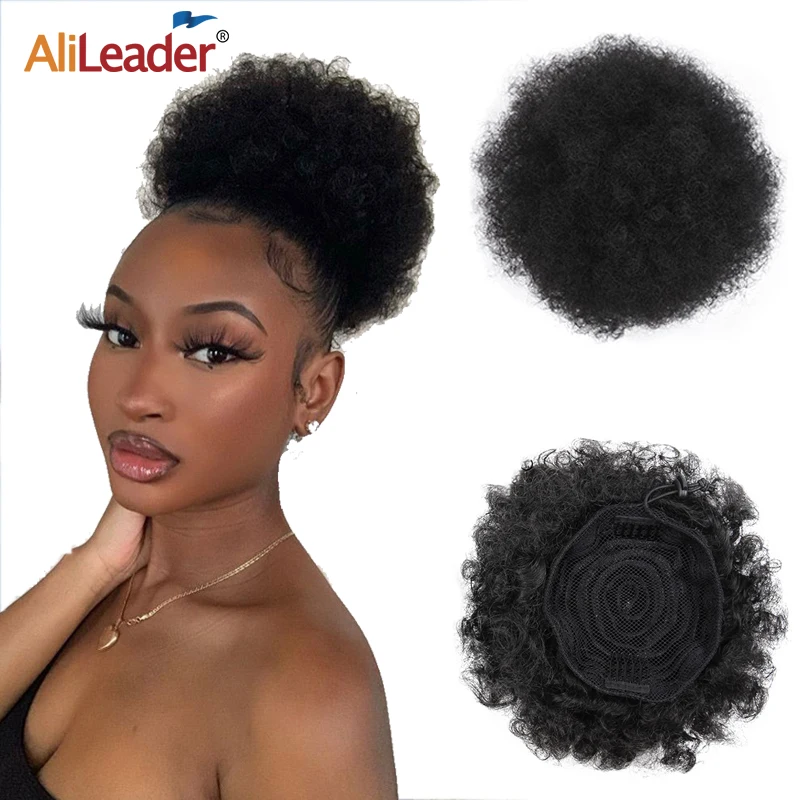 

Пучок для волос в стиле афро, шиньон из синтетических волос с зажимом для конского хвоста, с зажимами