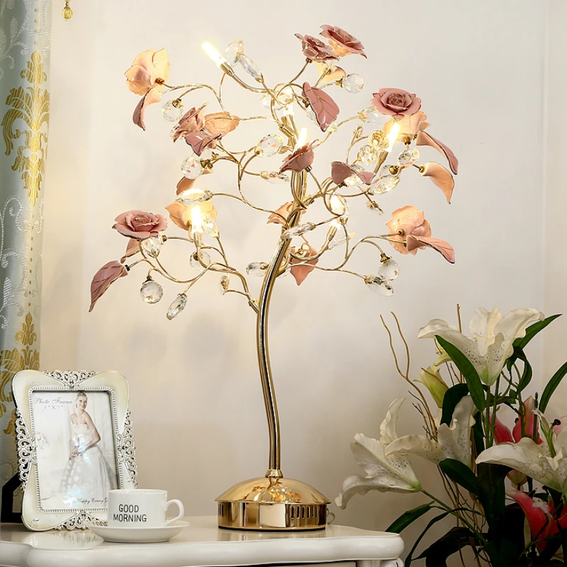 

Europe Luxury Crystal Ceramics Tree Desk Lamp for Living Room Table Study Book Lights Bed Room Led Lighting Professional Light