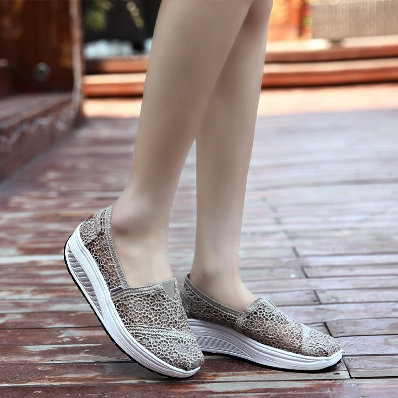 Summer Fashion Women's Thick-soled Breathable Mesh Non-slip Sports Fitness Rocker Ladies Sneakers Walking Shake Shoes