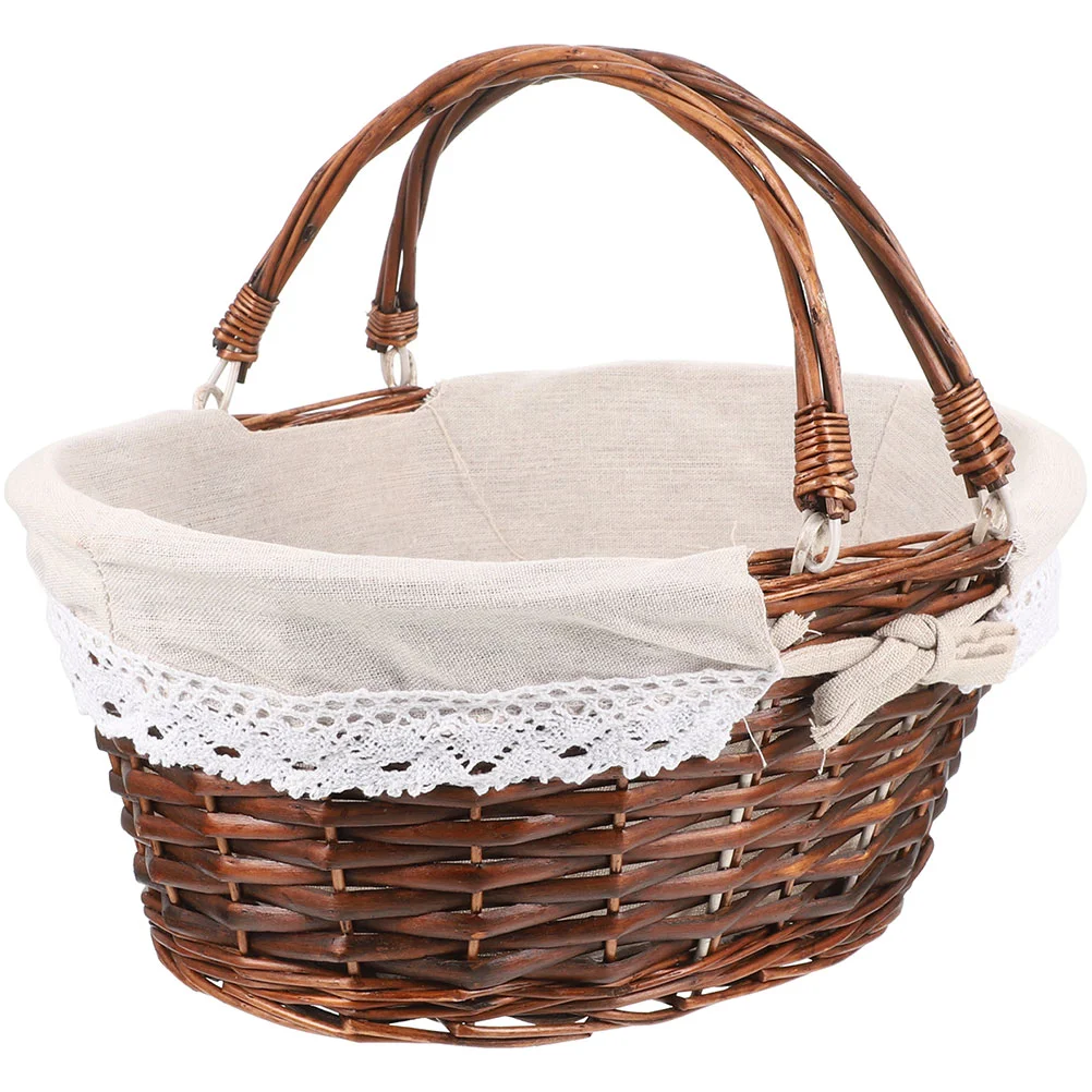 

Picnic Basket Storage Flower Girl Wicker Rattan Woven Fruit Container Food Cloth Shopping Vegetable Party Bread