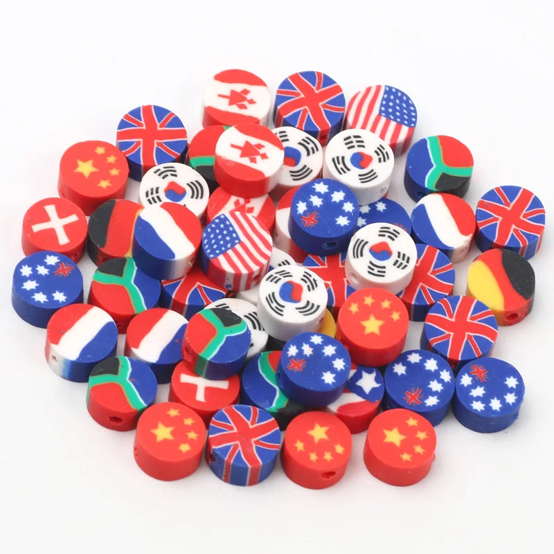 Бусины из глины с государственным флагом для изготовления браслетов, 20/50/100 шт.