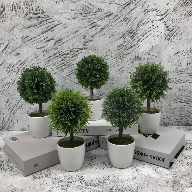 

Spherical Potted Round Small Plant Simulation Bonsai Artificial Green Flower Fake Tree For Home Office Window Wedding Decoration