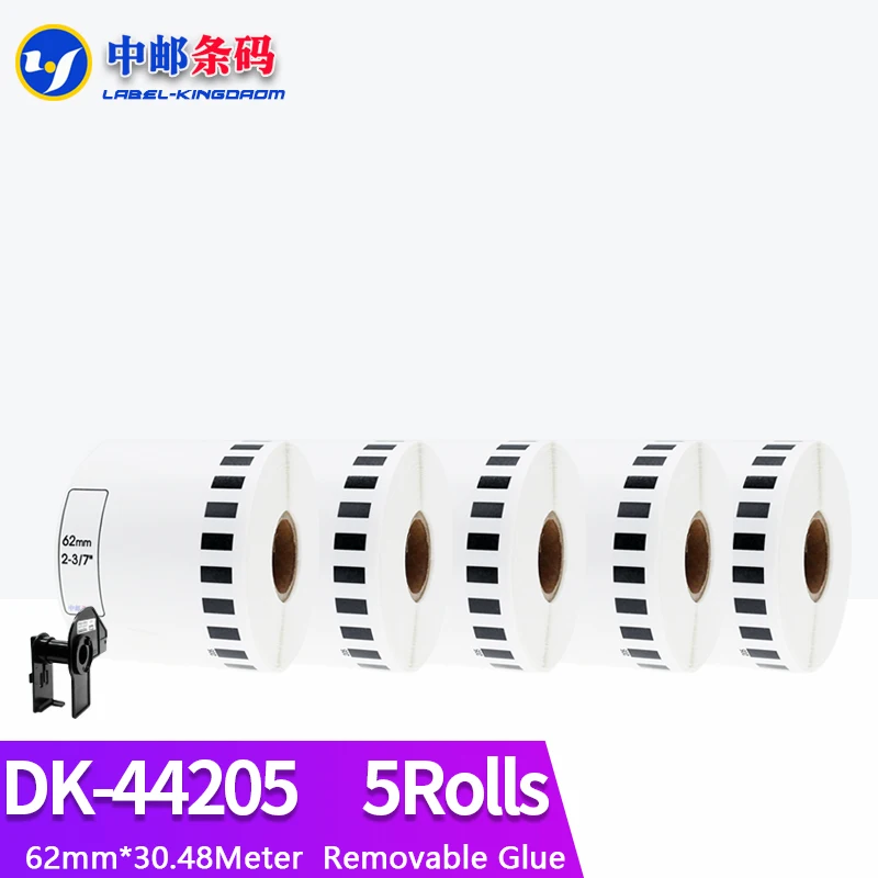 

5 Refills Roll Compatible DK-44205 Label Removable Glue 62mm*30.48M Continuous for Brother QL-700/800/1060/1100 Printer DK-4205