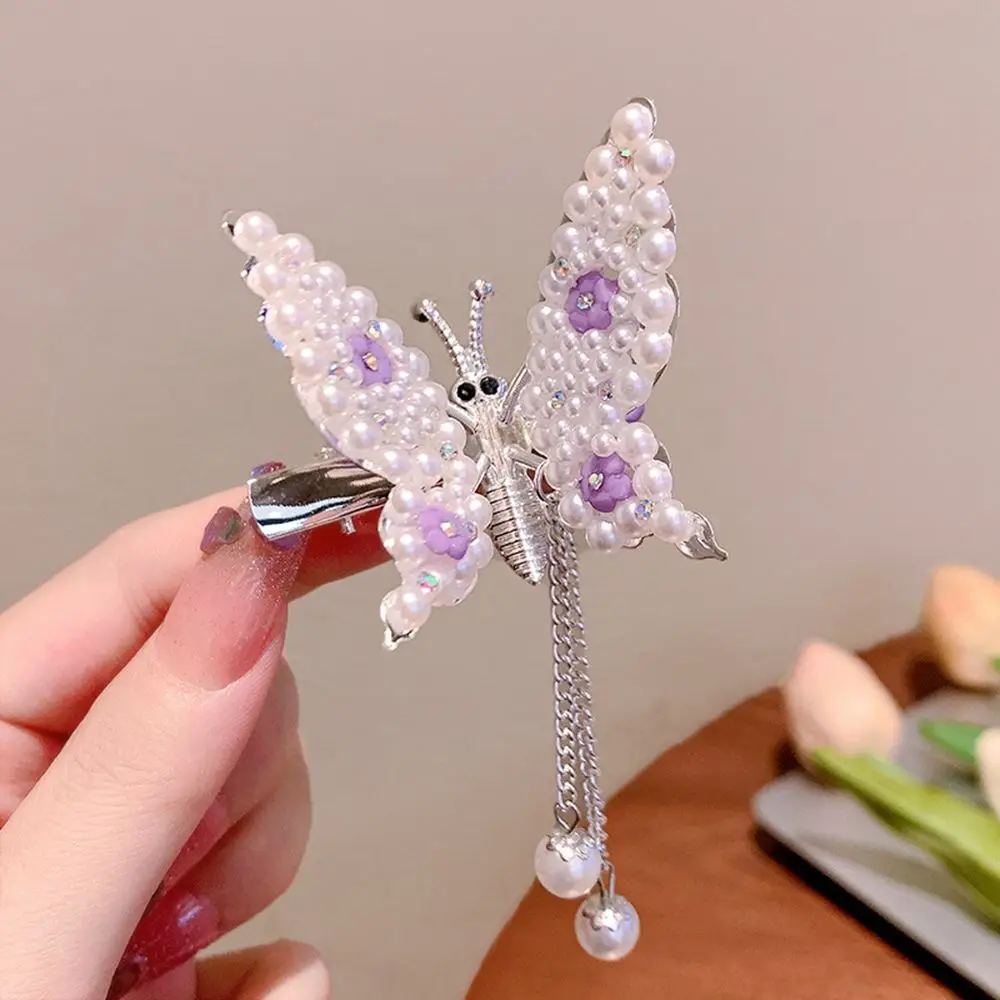 

New Butterfly Pearl Tassel Hairpin Korean Simple Side Clip Hair Clip Children Hairpin Hair Accessories Headwear