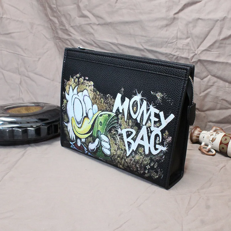 Disney Donald Duck Personality Pu Soft Leather Black Crossbody Bag Multifunctional Men's and Women's Large Capacity Shoulder Bag