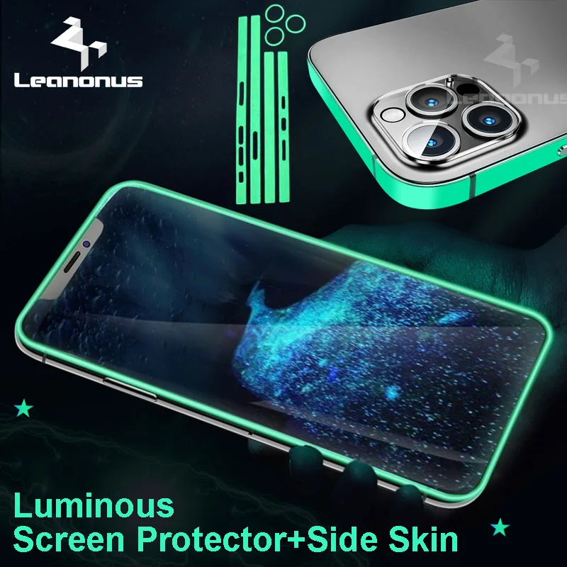 Luminous Screen Protectors for iPhone 13 12 Pro Max Tempered Glass with Side Skin Scratchproof Protector Glow in the Dark Film