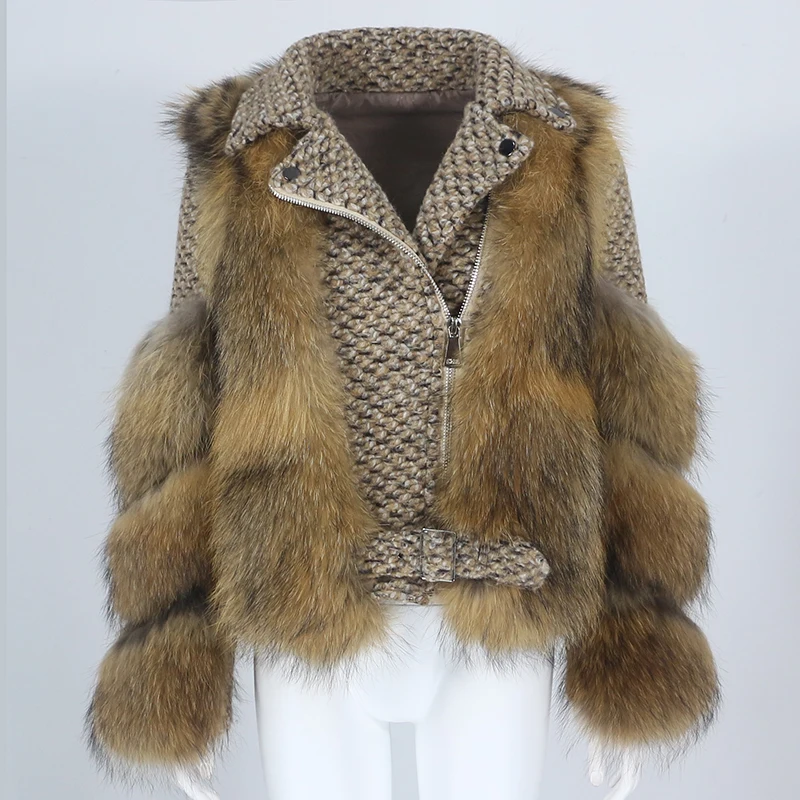 

Женский меховой жилет OFTBUY, шерстяное пальто со съемной подкладкой из натурального меха енота, зима 2023