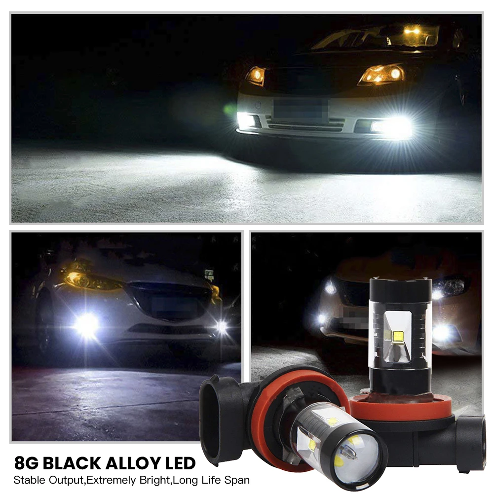 

2x H8 H11 H16 6000K White 100W High Power LED Fog Light Driving Bulb DRL
