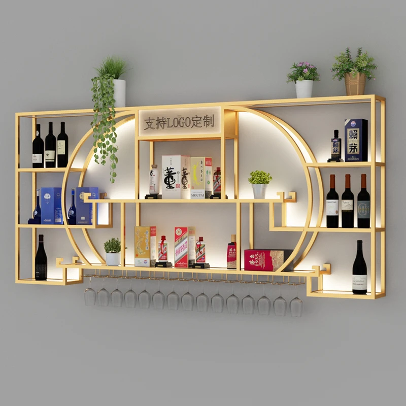 

Vertical Gold Wine Racks Hanging Modern Storage Showcase Commercial Wine Bar Cabinet Living Room Home Mensole Bar Decorations