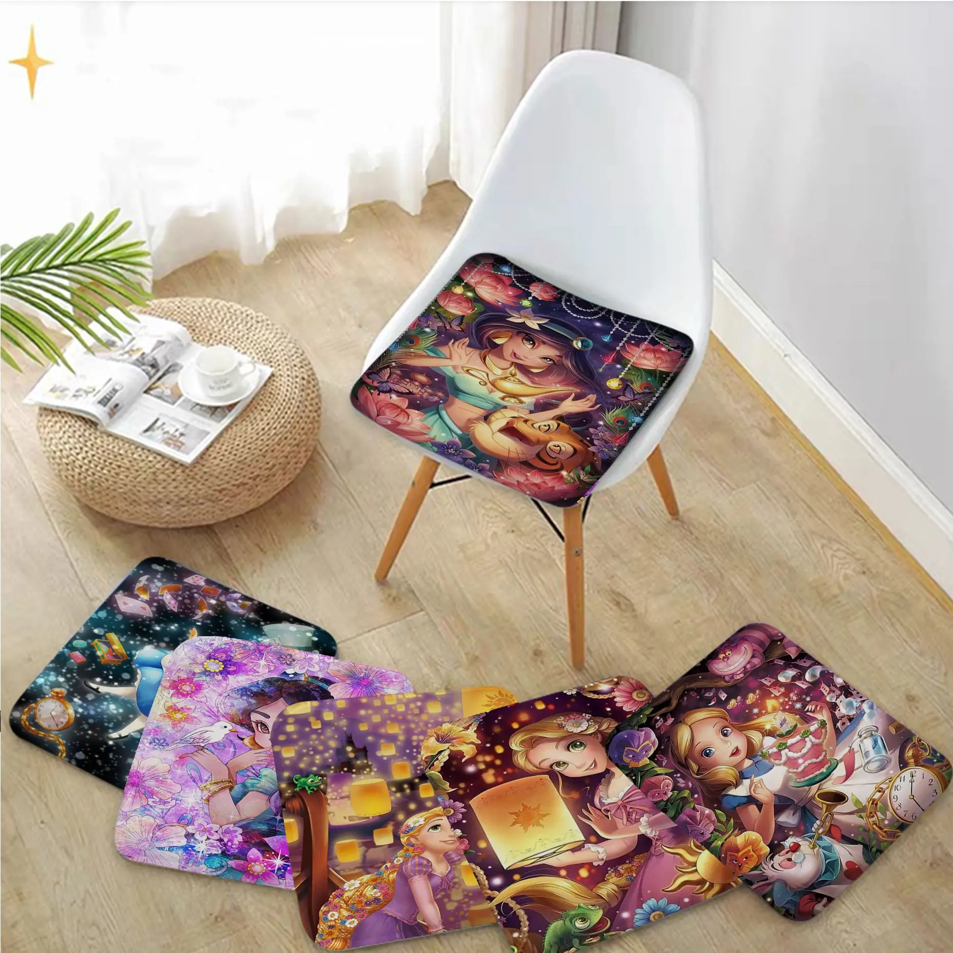 

Disney Cartoon Princess Tangled Rapunzel The Little Mermaid Four Seasons Stool Pad Patio Home Office Sofa Seat Chair Mat Pad