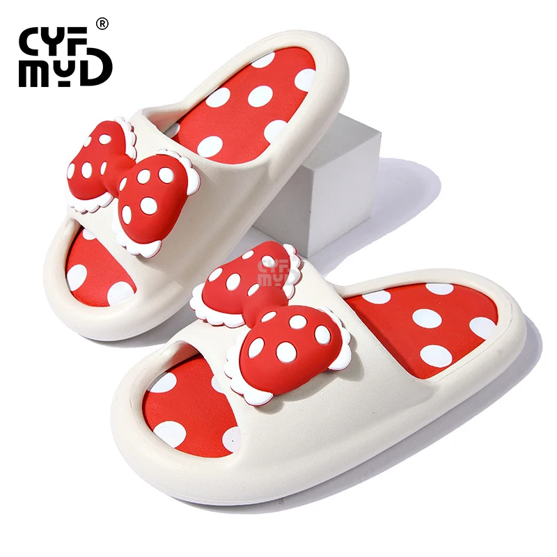 Women's Bowknot Home Slippers Falt Summer Cute Shoes for Woman Soft Comfortable Bathroom Designer Slides House Slipper Non-slip