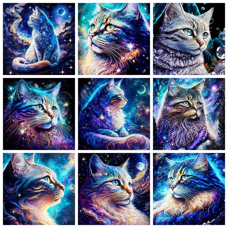 

RUOPOTY Painting By Numbers For Starter Kit Spiritual Cat Cosmic Starry Sky Colorful Hand Painting Animal For Home Decor