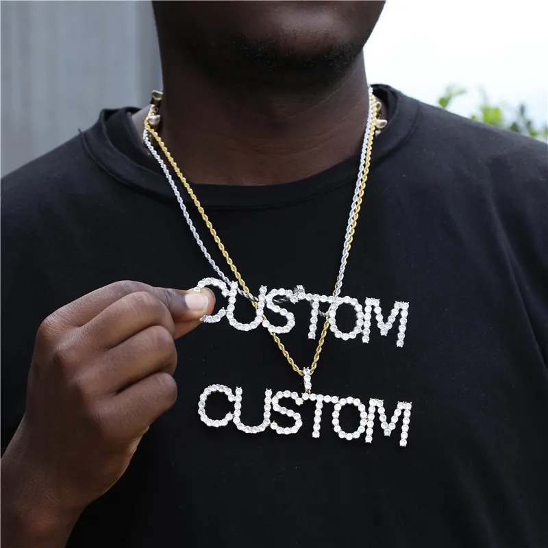 

Custom Name Letters Pendant&Necklace Charm Men's Iced Cubic Zircon Hip Hop Jewelry With Gold Silver Rope Chain