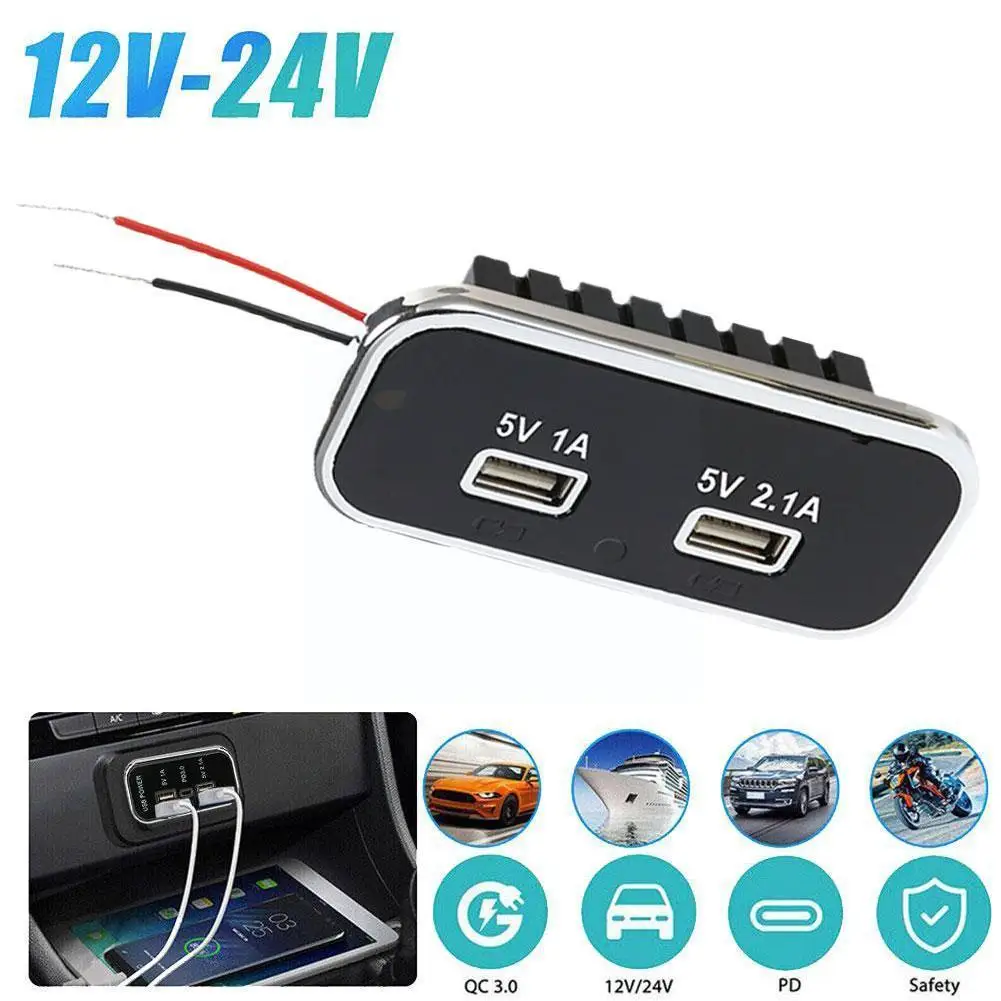 

Автомобильное зарядное устройство с USB-входом, 2,1 А, 1 А, 12 В, 24 В