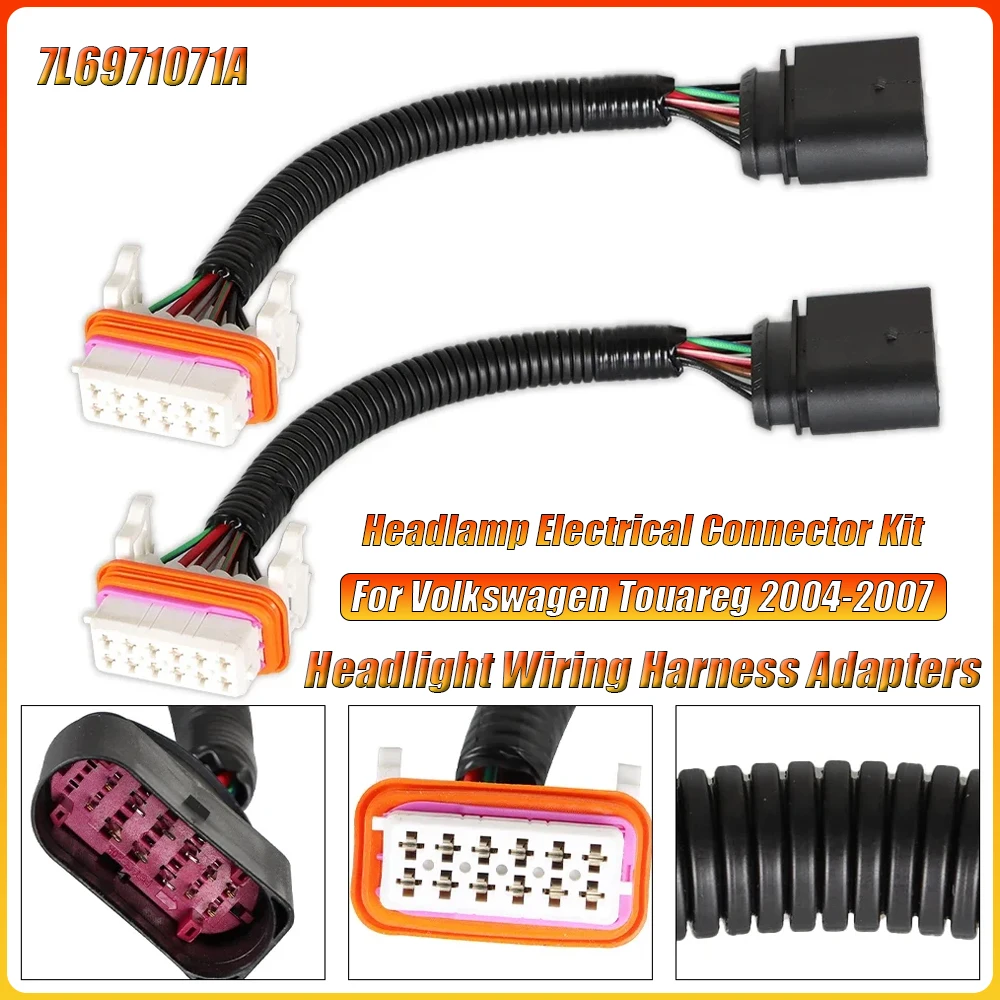 2 шт. адаптеры жгутов проводов фар, комплект электрических разъемов для фар для Volkswagen Touareg 2004 2005 2006 2007 7L6971071A