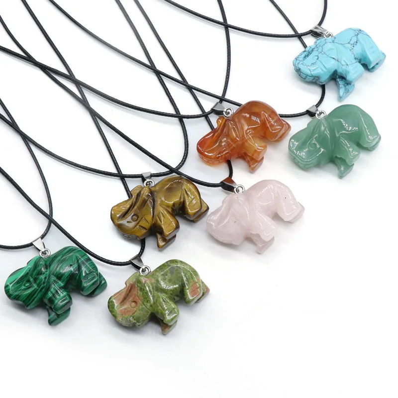 

1pcs Crystal Agate Jade Carving Elephant Pendant Europe And The United States Foreign Trade Leather Rope Necklace Factory Outlet