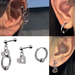 Distinctive Helix Piercing Earring Stainless Steel Body Jewelry Lobe Conch Tragus Heart All-match Helix Earrings 2 in1 Stud 16G