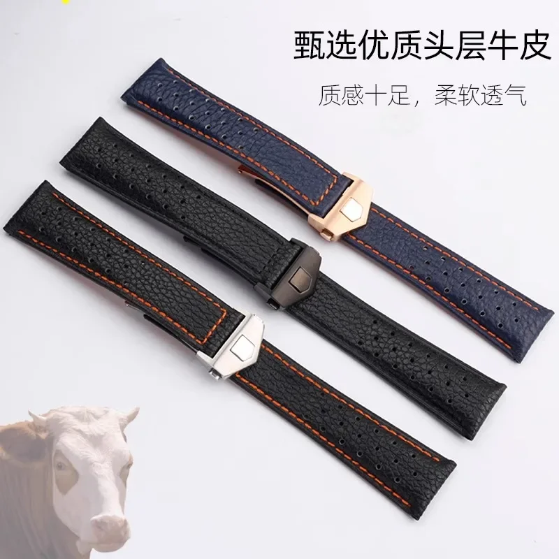 Ремешок для часов TAG Heuer Monaco Carrara CAW211M 211P CAW211R 211T, дышащий, 22 мм, из коровьей кожи, мужской, с раскладывающейся застежкой. (art.: 3920cece130f8) - 3920cece130f8