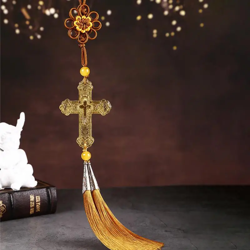 

New Car Accessories Interior Creative And Exquisite Crystal Cross Car Pendant Bead Pendant Cross Glass Decoration For Car